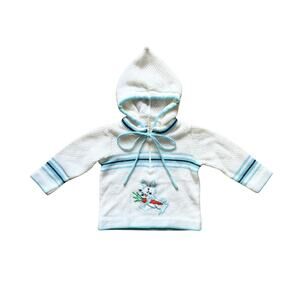 Vtg A Little Angel Toddler Sweater 6-9 Month Rabbit Hooded Cottage Dainty Easter